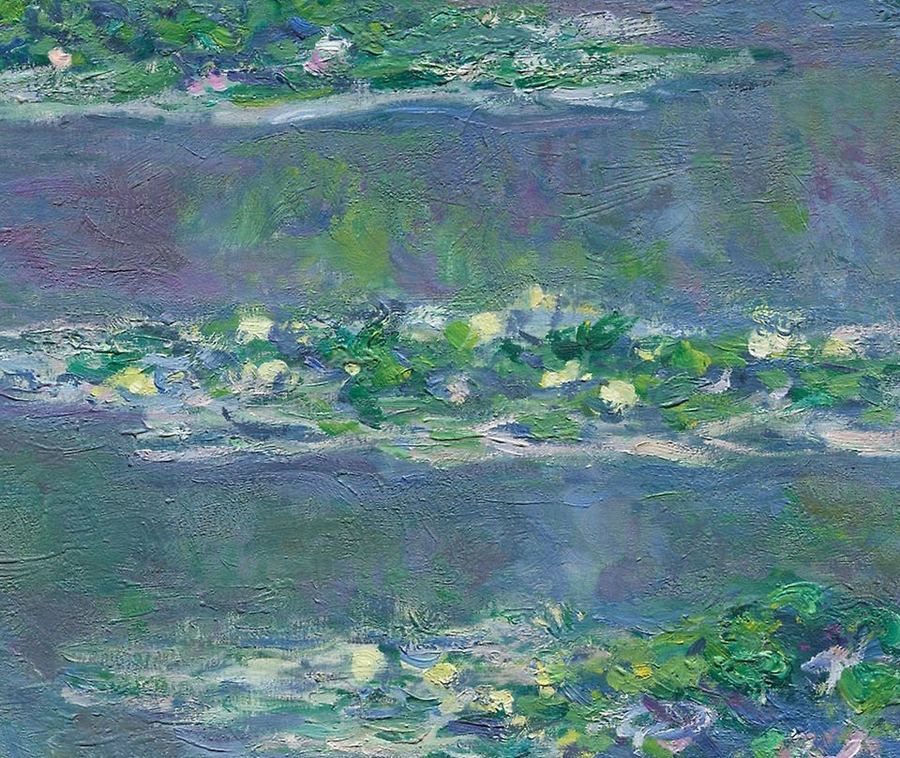 Detail: reflected trees and sky in the water surface of Monet Water Lilies 1906